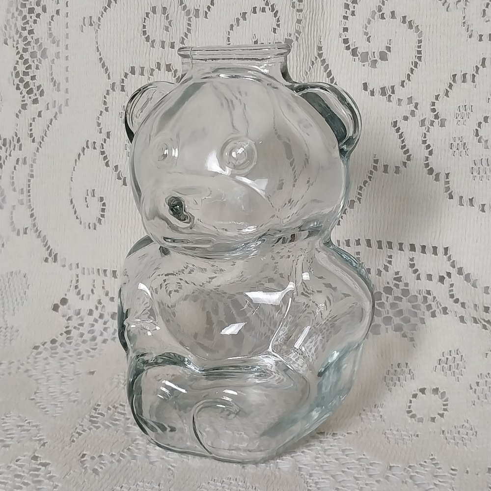 Anchor Hocking Glass Teddy Bear Penny Coin Bank Clear Vintage 6" 80s 90s